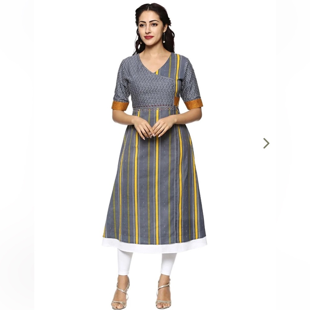 Striped Gray and Yellow Midi Dress